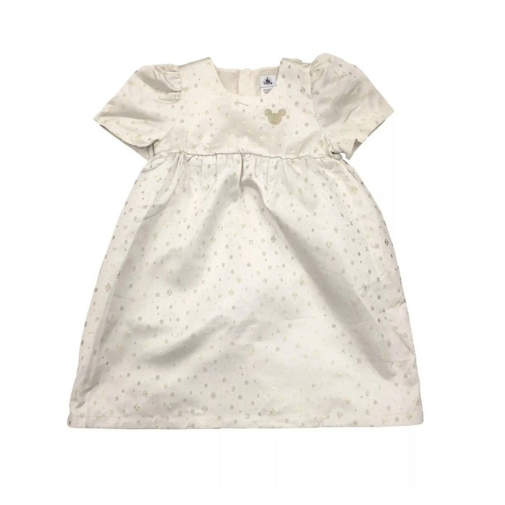 Disney Girls Ivory Gold Glitter Satin Minnie Mouse Princess Dress NWOT / Size 4 - Picture 2 of 16